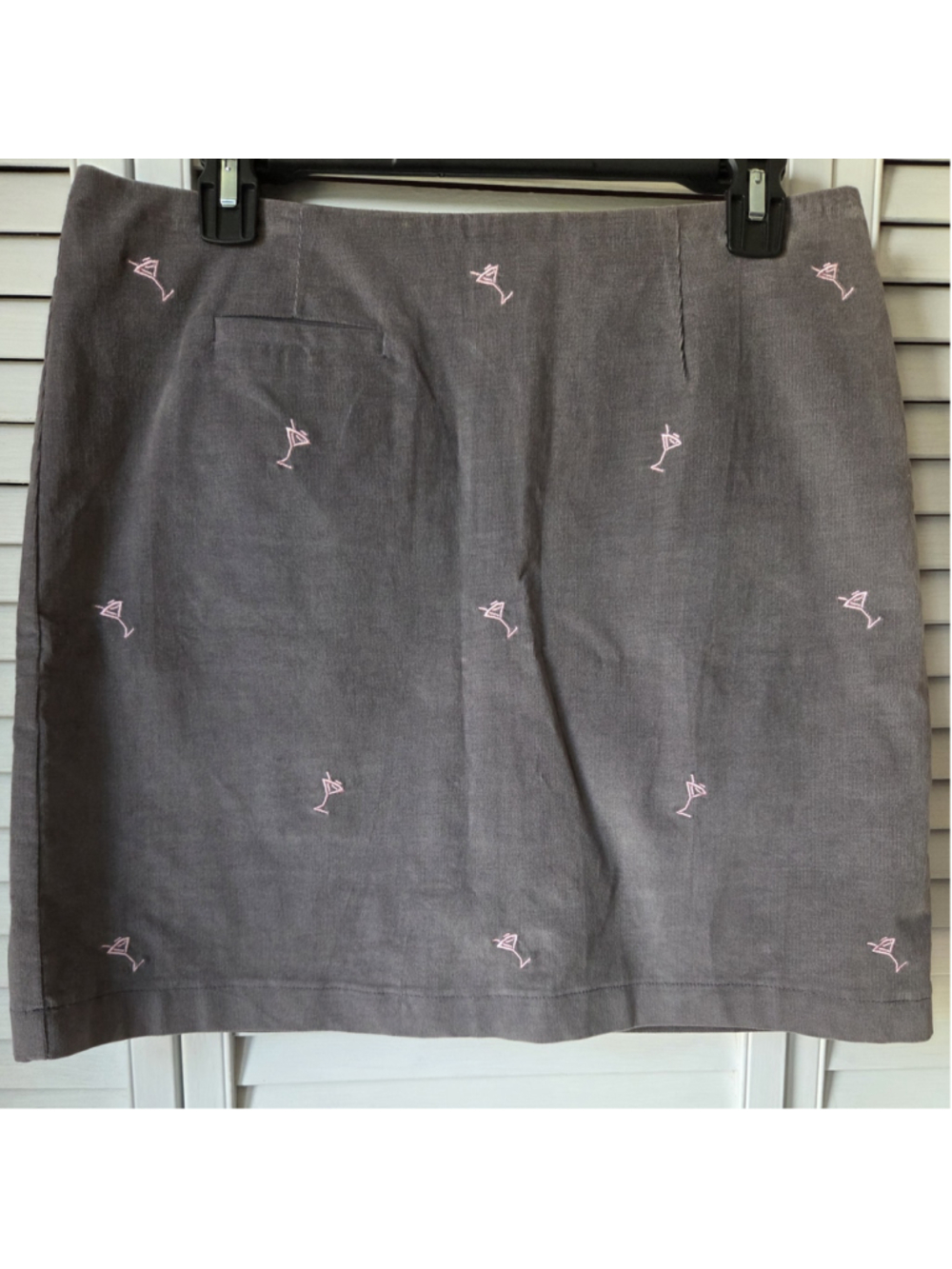 Women's Golftini Corduroy Mini Skirt Size 6 Grey Pink Martini Print